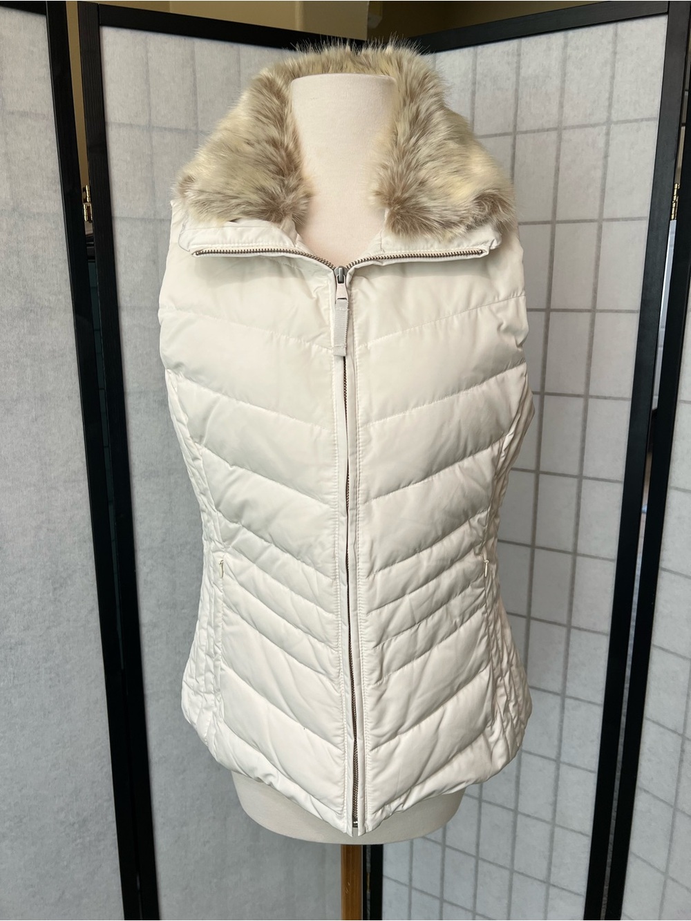 Talbots Cream Jacket with Removable Faux Fur Trim